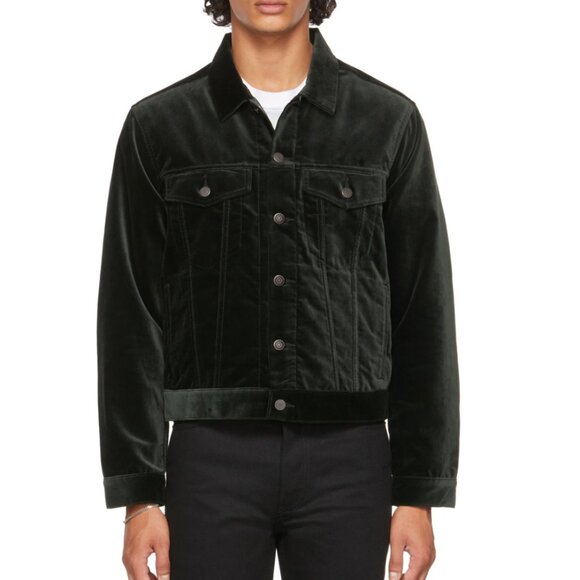 SEEKINGS Green Velvet Signature Trucker Jacket - Picture 1 of 10